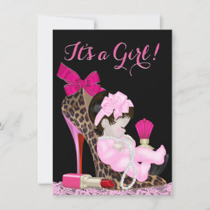 Rosa högklackad sko baby shower inbjudningar