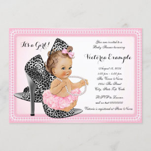 Rosa högklackad sko tutu pärlor baby shower inbjudningar