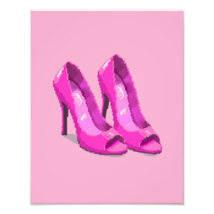 Rosa högklackade skor i 64-bitars pixelart-stil fototryck