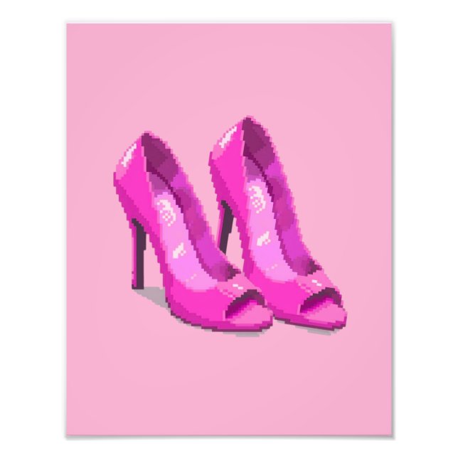 Rosa högklackade skor i 64-bitars pixelart-stil fototryck (Framsidan)