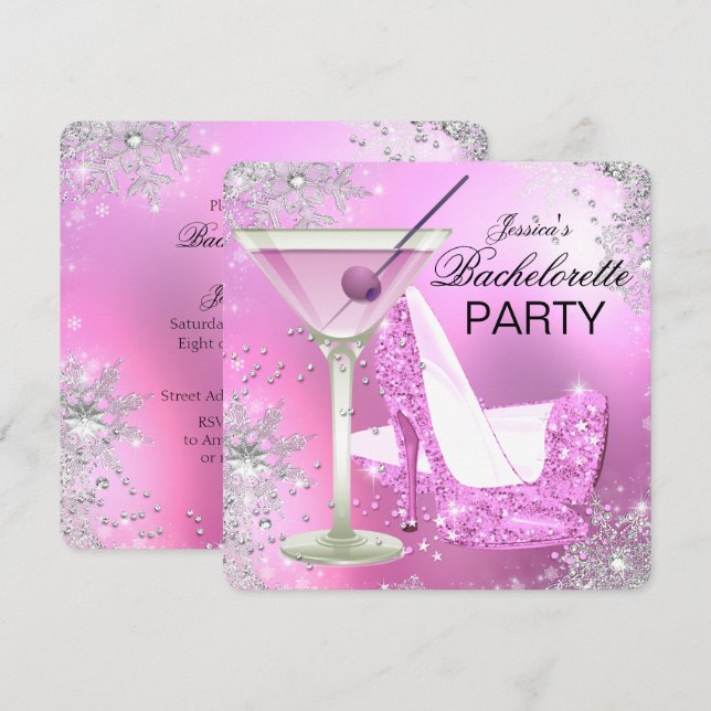 Rosa högklackade skor Systerfest inbjudan (Fram/baksida)