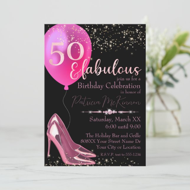Rosa högklackade stilettos 50-års födelsedagsinbju inbjudningar (Stående Fram)