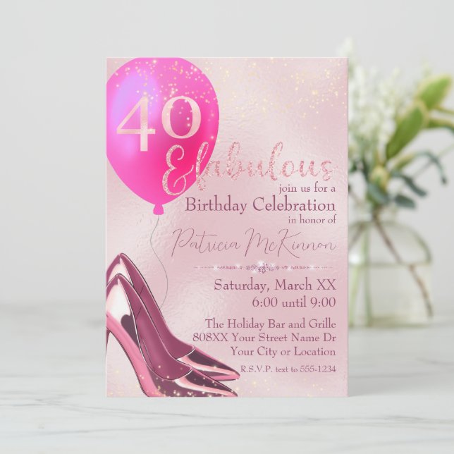 Rosa högklackade stövletter glitter 40-årsdag inbjudningar (Stående Fram)