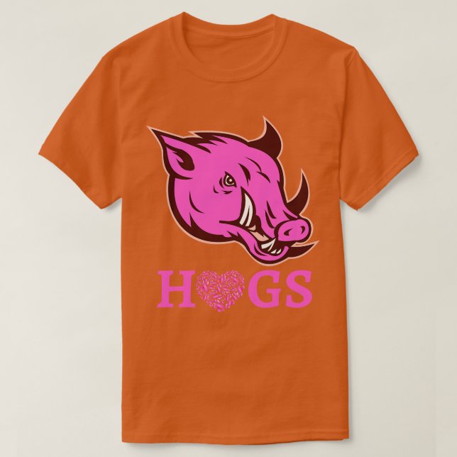 Rosa Hogs Razorback Head med rosa rosett band T Shirt (Design framsida)