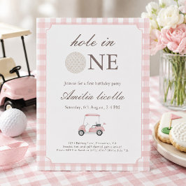 Rosa Hole in One Golf Födelsedagsinbjudan Inbjudningar