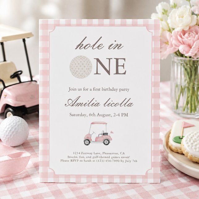 Rosa Hole in One Golf Födelsedagsinbjudan Inbjudningar (Skapare uppladdad)