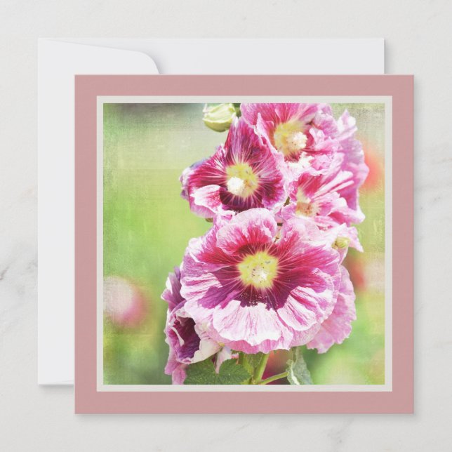 Rosa Hollyhock Flowers Baby Shower Inbjudningar (Framsida)