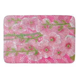 Rosa Hollyhock Mallow Malva Flower Blommigt Painti Badrumsmatta