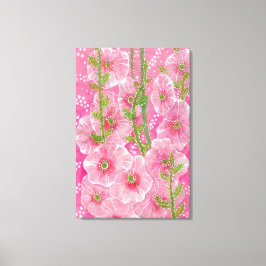 Rosa Hollyhock Mallow Malva Flower Blommigt Painti Canvastryck