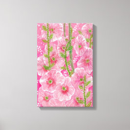 Rosa Hollyhock Mallow Malva Flower Blommigt Painti Canvastryck