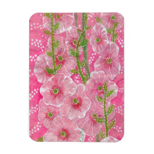 Rosa Hollyhock Mallow Malva Flower Blommigt Painti Magnet