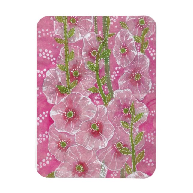 Rosa Hollyhock Mallow Malva Flower Blommigt Painti Magnet (Vertikal)