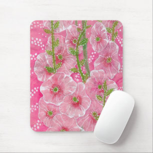 Rosa Hollyhock Mallow Malva Flower Blommigt Painti Musmatta
