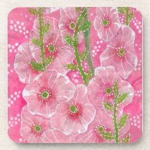 Rosa Hollyhock Mallow Malva Flower Blommigt Painti