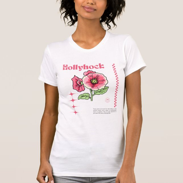 Rosa Hollyhock T Shirt (Framsida)