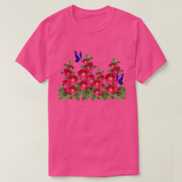 Rosa Hollyhocks Butterfly Comfortable Cotton T-Shi T Shirt