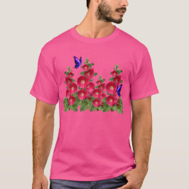 Rosa Hollyhocks Butterfly Comfortable Cotton T-Shi T Shirt