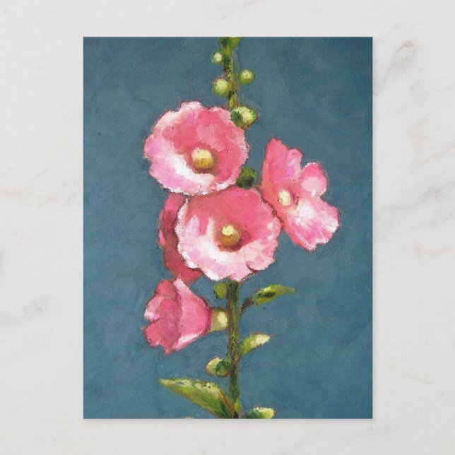ROSA HOLLYHOCKS IN OIL PASTEL VYKORT (Framsida)