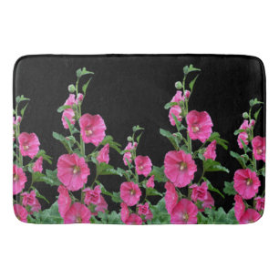 Rosa Hollyhocks på Black  Badrumsmatta