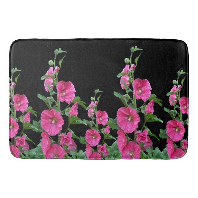 Rosa Hollyhocks på Black Badrumsmatta (Framsidan)