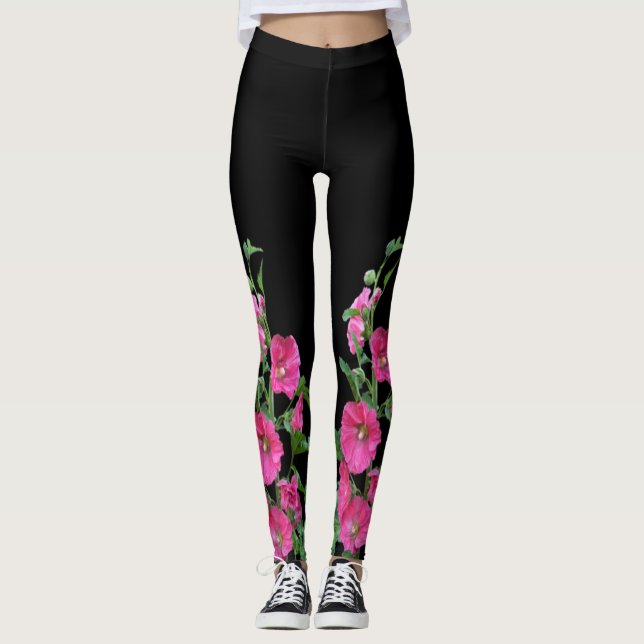 Rosa Hollyhocks på Black Leggings (Framsida)