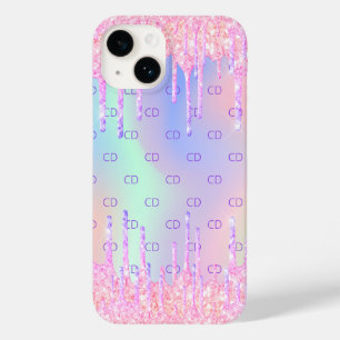 Rosa holograf glitter droppar monogram
