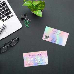 Rosa holograf lila dricks qr code business lojalitetskort
