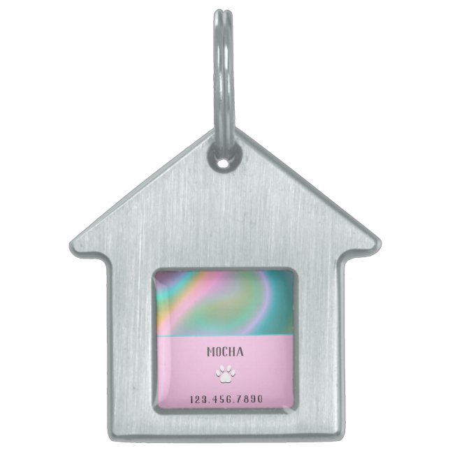 Rosa holografisk ID-bricka husdjur (Framsidan)