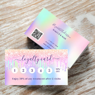 Rosa holografisk lila droppar qr-kod lojalitetskort