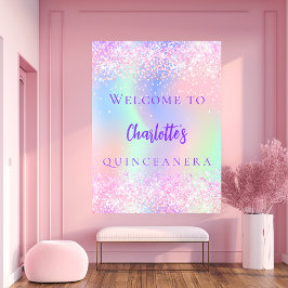 Rosa holografisk lila Quinceanera välkommen Poster