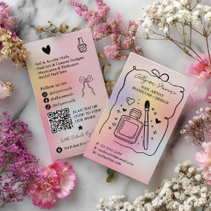 Rosa holografisk regnbågsnagelsdesign QR-kod Visitkort