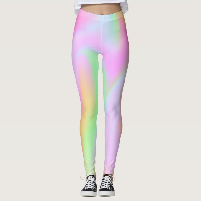 Rosa Holografiska regnbågslangar Leggings (Framsida)