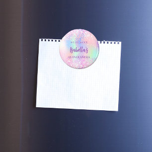 Rosa holografiskt namn Quinceanera Magnet