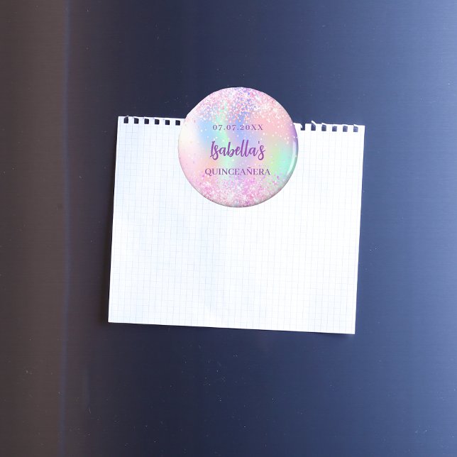 Rosa holografiskt namn Quinceanera Magnet (Skapare uppladdad)