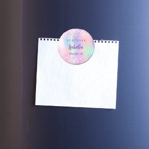 Rosa holografiskt namn Sweet 16 Magnet