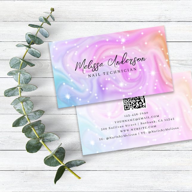Rosa Holografiskt QR-kod Luxe Visitkort (Skapare uppladdad)