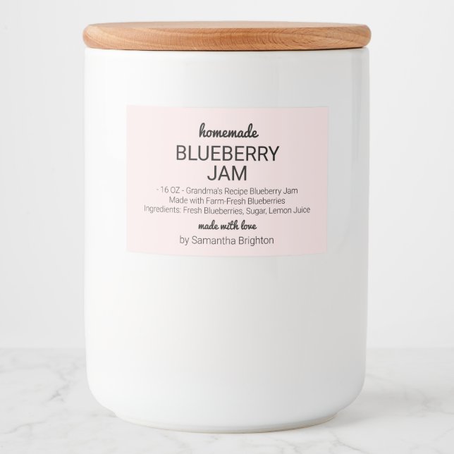 Rosa Homemade Blueberry Sylt Kitchen Pantry Mat Etiketter (Framsida)