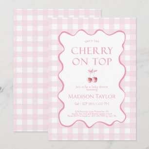 Rosa hon är Cherry på Top Baby Shower-inbjudan Tack Kort