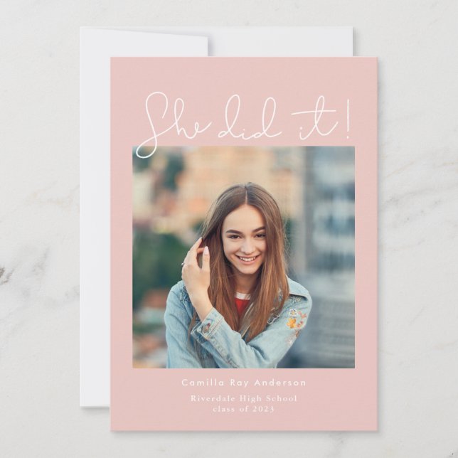 Rosa Hon gjorde det Studenten fotomeddelande Inbjudningar (Framsida)