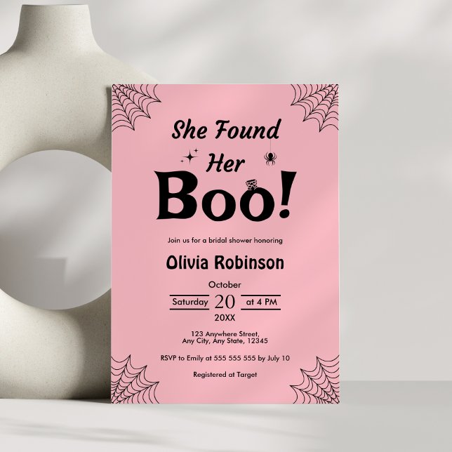 Rosa hon hittade sin Boo Halloween-Möhippa Inbjudningar (Pink She Found Her Boo Halloween Bridal Shower Invitation )
