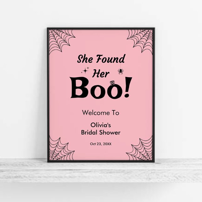 Rosa hon hittade sin Boo Halloween-Möhippa Poster (Pink She Found Her Boo Halloween Bridal Shower Welcome Sign   )