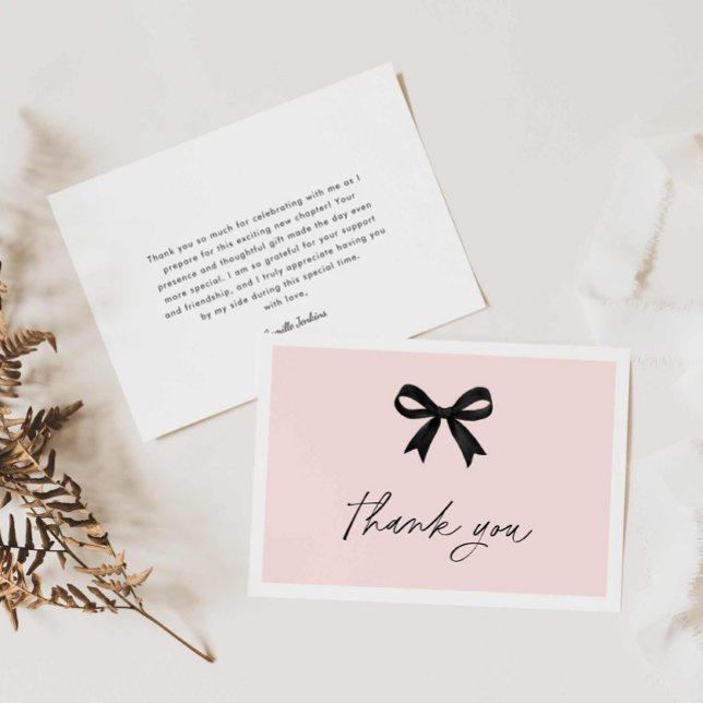 Rosa Hon Knyter Knuten Bröllopsdusch Tack Kort (Pink Bow Bridal Shower thank you card)