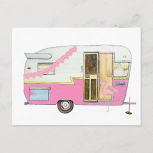 Rosa Hon Shed Camper Trailer Vykort