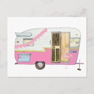 Rosa Hon Shed Camper Trailer Vykort