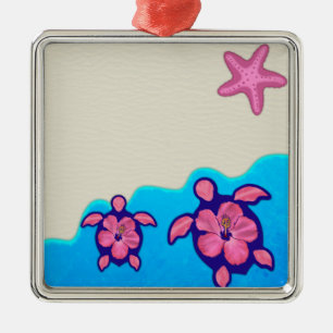 Rosa Honu sköldpaddor Julgransprydnad Metall