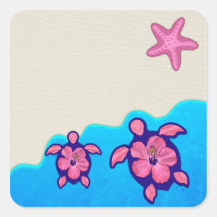 Rosa Honu Turtles Fyrkantigt Klistermärke