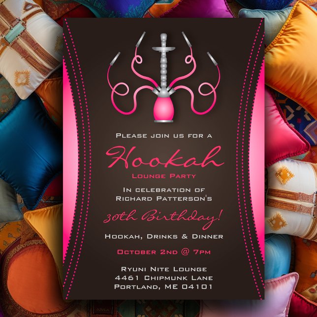 Rosa Hookah-fest Inbjudan (Pink Hookah Party Invitation
)