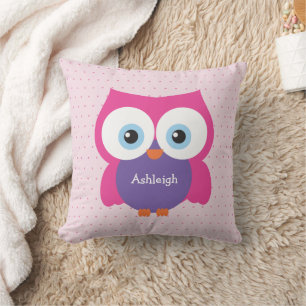 Rosa Hoot Uggla Mysigt Forest Animal Accent Kudde