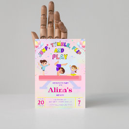 Rosa Hopptumlare och flip Gymnastics Birthday Inbjudningar