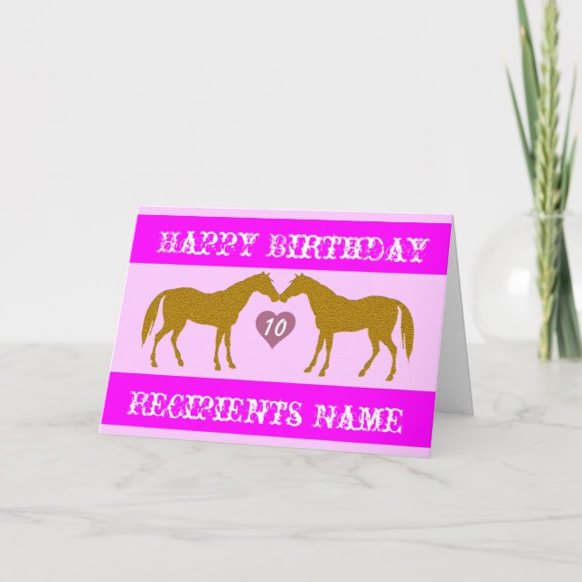 Rosa Horse Age Birthday Card - Hästålderskort 10 Kort (Framsida)